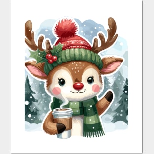Cute Reindeer Coffee Lover Gifts Posters and Art